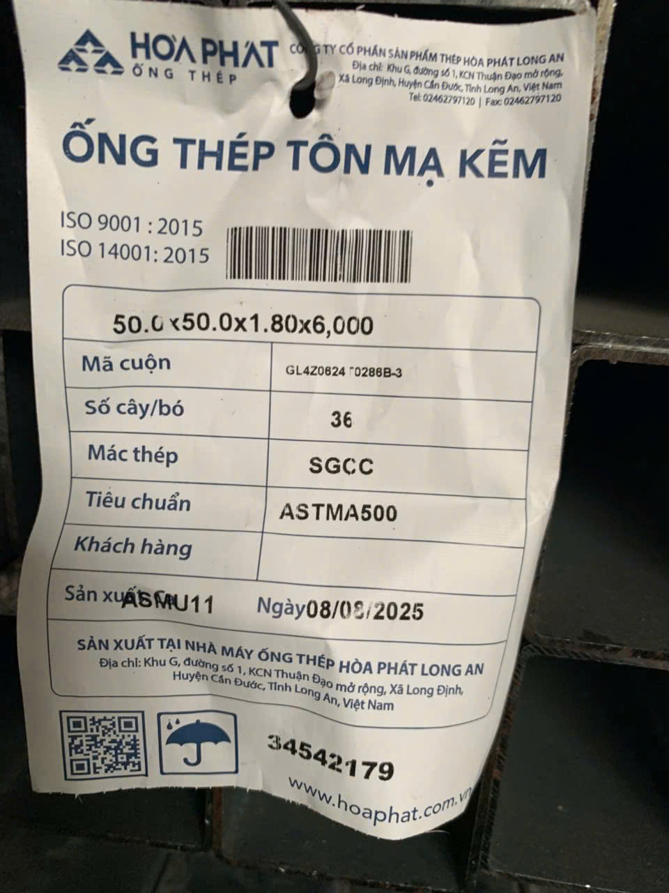 Ống thép tôn mạ kẽm vuông Hòa Phát