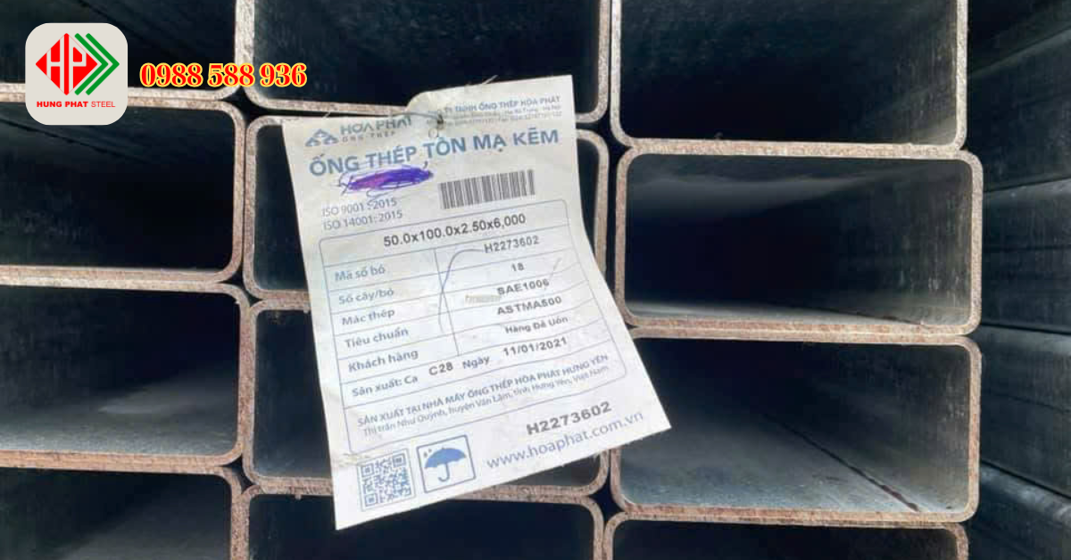 Thép hộp mạ kẽm 50x100