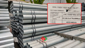 Thành phần hóa học và cơ tính của thép ống mạ kẽm Việt Đức Thành phần hóa học (%) Nguyên tố C Si Mn P S Hàm lượng ≤0.25 ≤0.35 ≤1.20 ≤0.04 ≤0.04 Cơ tính Tính chất Giới hạn chảy (MPa) Độ bền kéo (MPa) Độ giãn dài (%) Giá trị ≥195 300 - 500 ≥20 Tiêu chuẩn sản xuất ASTM A53/A500 (Mỹ) BS 1387 (Anh) JIS G3444 (Nhật Bản) ống thép mạ kẽm việt đức